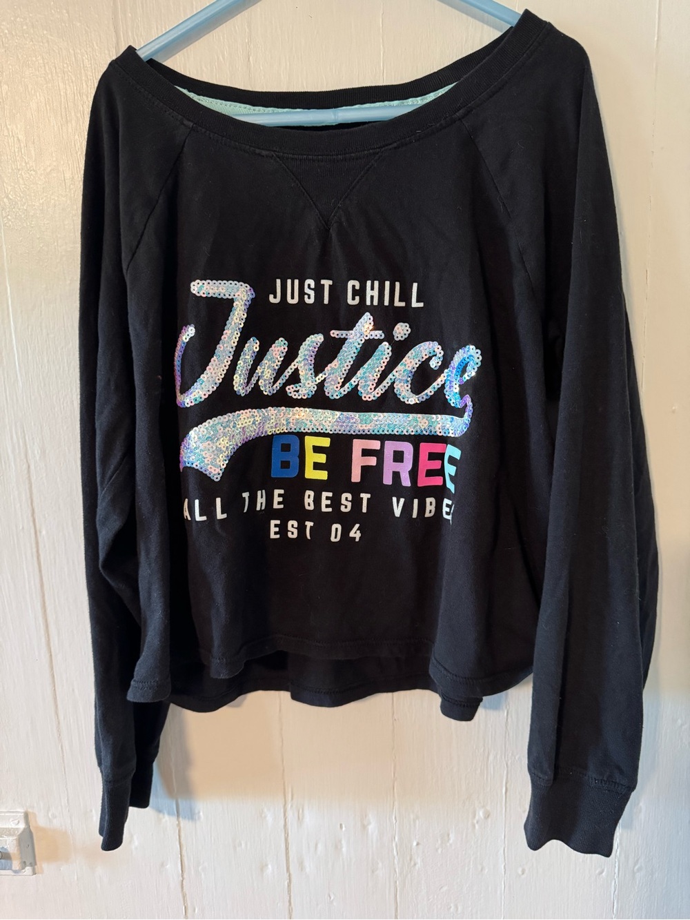 Justice Black Sequin Logo "Be Free" Sweatshirt